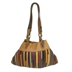 Lucky Brand Y2K Sunshine Daydream Leather Stripe Hobo Shoulder Bag Purse Boho